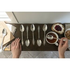 Vintage Ornate Tablespoon Set 8" Heavy Floral Silverplate Cottagecore Serving